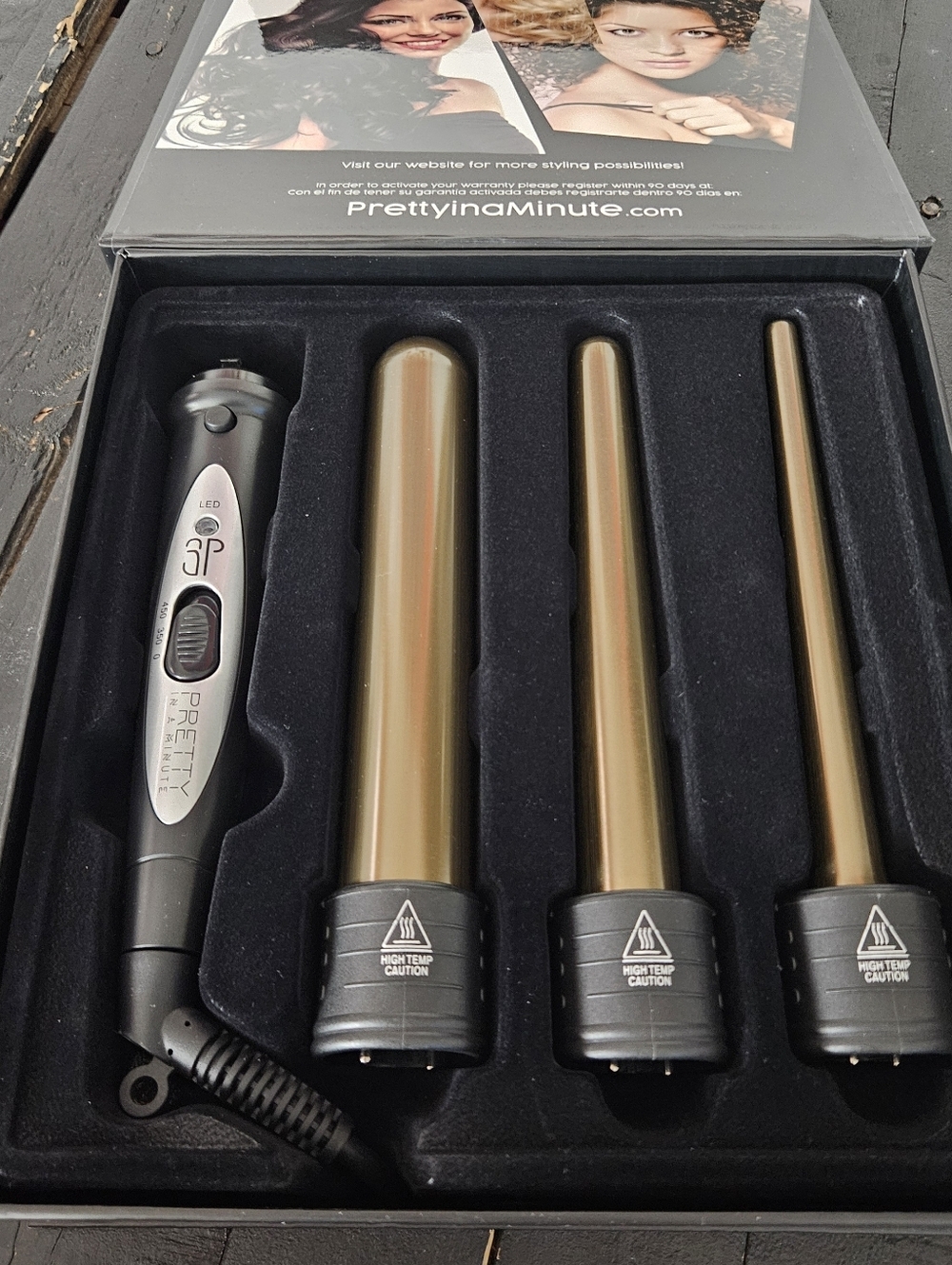 Pretty in a Minute 3-in-1 Wand Curler Gold Curling Set Hair Tool Cosmetology